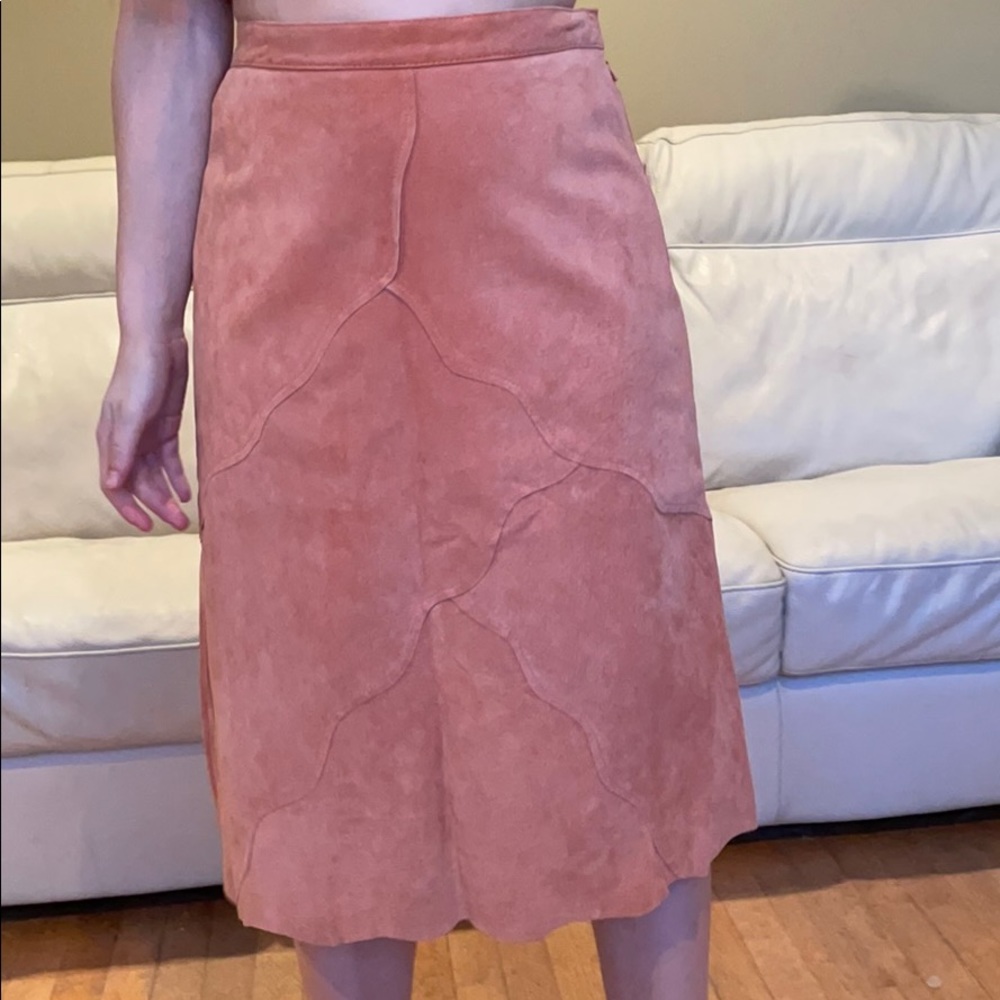 Terry Lewis classic luxuries coral suede skirt